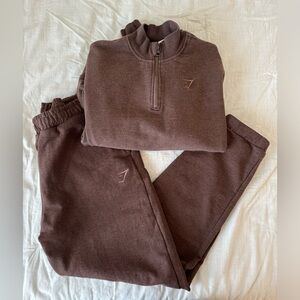 Gymshark Rest Day 1/2 Zip Pullover & Jogger Set in Brown Marl